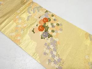 霞取りに菊・松・藤・桔梗模様織り出し袋帯